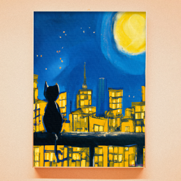 The Moon and the Cat in the City Night Printable Art (Moon, Cat, and the City - Two)