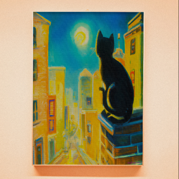 The Moon and the Cat in the City Night Printable Art (Moon, Cat, and the City - Three)