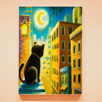 The Moon and the Cat in the City Night Printable Art (Moon, Cat, and the City - One)